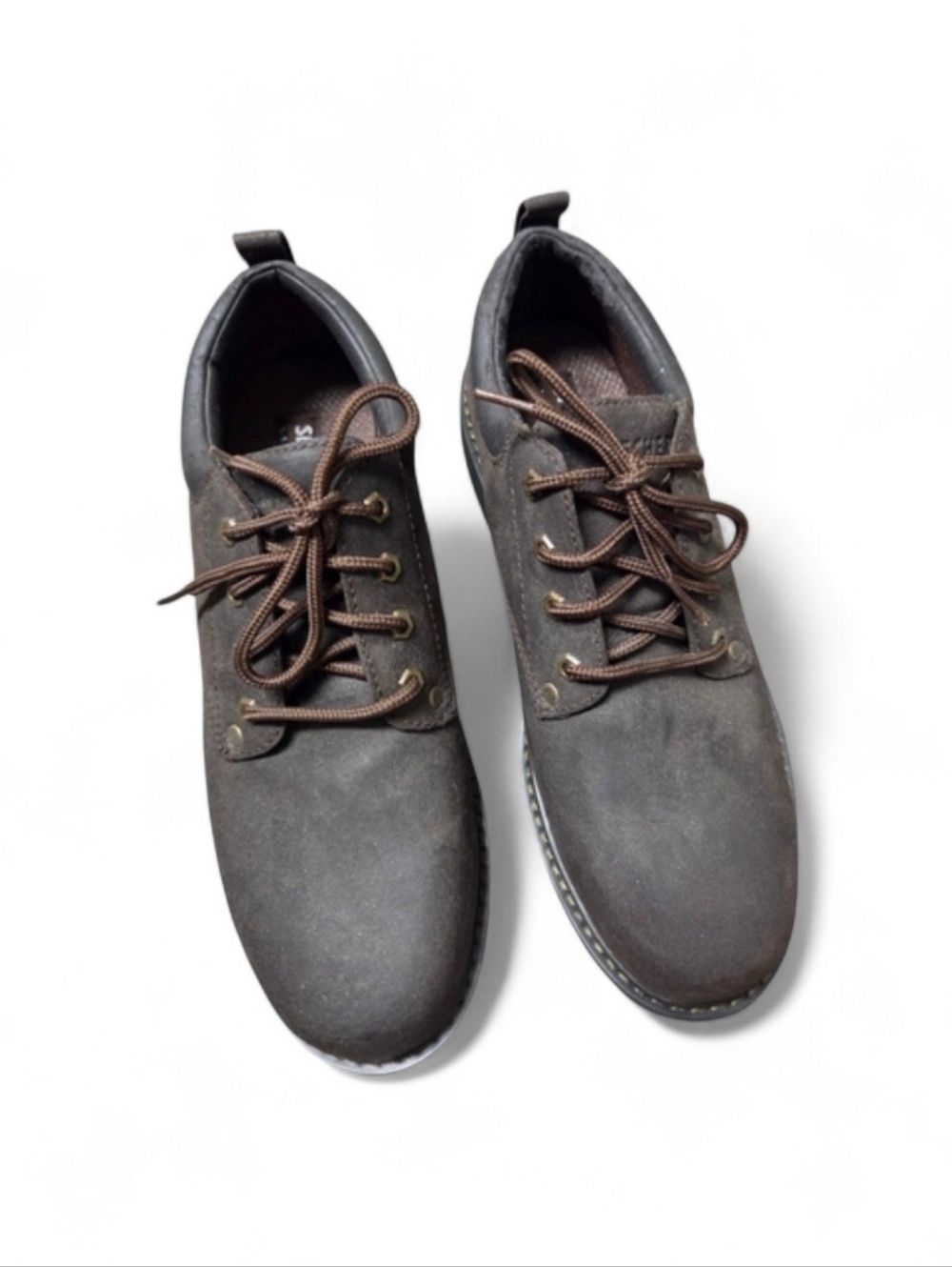 Men's Brown Sketchers Leather Upper Casual Shoes In Size 11